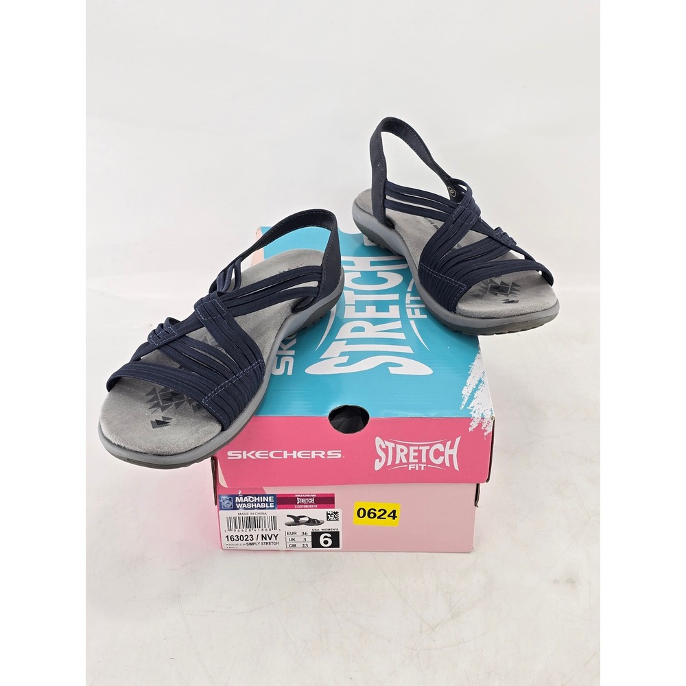Skechers Reggae Slim Simply Stretch Sandals Womens 6 Navy Blue 163023 Excellent
